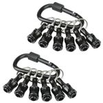 Upgrade 12 Pcs Bit Holder Keychain with 2 Black Carabiner, 1/4 Inch Hex Shank Screwdriver Bits Holder, Screw Adapter Quick Release Hand-Held Impact Socket Holder for Electric Screwdrivers (Black-2set)