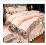 it&C's European Style Imported Washed Silk with Embroidered Lace 5 Pcs Double Bed King Size Luxury Wedding Quilt Set with Skirt (Light Pink) 5 Pcs Razai Set