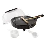 Quest 34400 2-in-1 Popcorn & French Crêpe Pancake Maker, Non-Stick 8 Inch Electric Pan with Batter Spreader - Also Cooks Eggs, Omelettes & Flatbreads., Black/Transparent