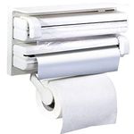 HEBEZON Triple Paper Dispenser | 3 in 1 Foil Cling Film Tissue Paper Roll Holder for Kitchen with Spice Rack White | Kitchen Triple Paper Roll Dispenser & Holder for Tissue Paper Roll