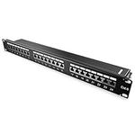 kwmobile 24 Port Cat6 Patch Panel - 19 Inch Cat 6 Network Patch Panel Mountable Rack RJ45 Ethernet Hub with Cable Management Bar and Accessories