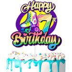 Neon Roller Skate Theme Happy Birthday Cake Topper for Kids - Perfect as a Rainbow Roller Skate Themed Birthday Party and Roller Skate Themed Party Decorations for Boys or Girls - SugarGera (7th)