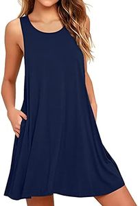 WEACZZY Sun Dresses for Women f2023 Summer Prime T Shirt Dress Casual Dresses Beach Swing Cover Up with Pocke(Navy Blue,Medium)