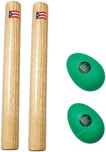 DP Music Hand Percussion Musical Instrument Set - Include: 1 Pair 8 Inch Rhythm Sticks Wood Claves with Puerto Rico Flag and 1 Pair Egg Shakers (DPPR-Clave-GN)