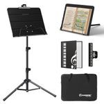 K KASONIC - Dual-Use Folding Sheet Music Stand & Desktop Book Stand with Portable Carrying Bag, Sheet Music Folder & Clip Holder (Black)
