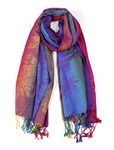 Uxcell Large Tassel Wrap Scarf Wrap Multi-Color Floral Print Gradient Color Scarf for Women Pink 71"x27.5"