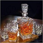 Red-Rubby European Style Square Crystal Clear Decanter & Set of 6 Daimond Cut Glass | Storage Container for Liquor, Whiskey, Rum, Scotch, Wine, Brandy | (Wine Decanter Set @ brah_A+)