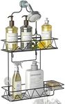 GeekDigg Hanging Shower Caddy, Height Adjustable Shower Organizer Over Shower Head, Stainless Steel Rustproof Shower Shelves with Soap Holder for Bathroom, Bathtub, Shower Room- Black