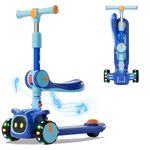 3 Wheel Scooter for Kids - Foldable & Unbreakable, 2-in-1 Kick Scooter with Music and Lights, Adjustable Height, Wide Deck, Flashing Wheel Lights, Easy for Beginner Toddlers Aged 3-12