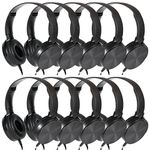 Yoley Classroom Headphones Bulk 10 Pack,Students On Ear Headsets,Comfy Swivel Earphones for Computer,School,Library,Airplane,for Online Learning and Travel,Premium Stereo Sound 3.5mm Jack (Black)