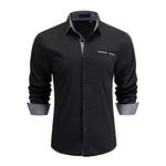 Enlision Men's Dress Shirts Long Sleeve Business Casual Shirt Regular Fit Button Up Shirts Black Grey XXL