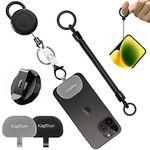 Kaptron Theft and Drop Protection Phone Tether - 30” Safety Retractable Phone Clip, Anti-Drop Travel Clip, Universal Retractable Phone Lanyard with Carabiner, Finger Strap, Phone Tether Tabs