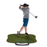 Fiberbuilt Golf Hourglass Hitting Mat - Premium 5' x 5' Indoor/Outdoor Performance Turf with Non-Slip Rubber Foam Padding | Comes with 4 Alignment Sticks and 1 Golf Ball Tray, Green, (688-5x5-Kit)