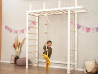 Woodandhearts Giant Bridge Swedish Ladder Indoor Playground, Montessori Climbing Set, Indoor Jungle Gym for Toddlers, Wooden Play Gym (Climbing Rope with Wooden Spheres)