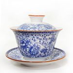 WEOPYCJ Chinese Tea Cup Gaiwan, Traditional Ceramic Sancai Tea Cup, Porcelain Gaiwan Kungfu Tea Bowl with Lid and Saucer, Gaiwan Tea Set for Flower Tea Bags, Black Tea (6.8oz)