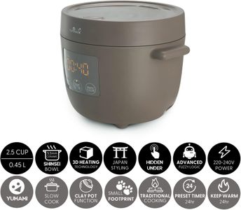 Yum Asia Tsuki Mini Rice Cooker – Pebble Grey, Compact Design
