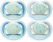 AVENT Silicone Philips Ultra Air Nighttime 6-18 Months Pacifier, Scf376/43, Blue, (Pack Of 4)