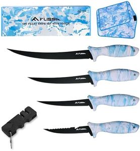 FLISSA Fillet Knife Set with 5"/6"/7"/9" Fillet Knives, Sharpener, Protective Sheath, Portable Roll Bag, Gifts for Fishermen, Saltwater & Freshwater Use