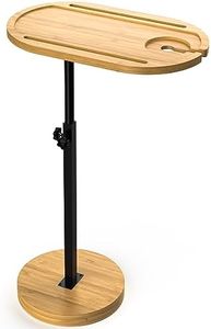 NiHome Bamboo Swivel TV Tray Table with Thickened Stable Non-Tipping Base,Adjustable Height Couch Table Tray,End Table,Bath Tub Side Tray Table with 360° Rotating for Hot Tub Bedside Sofa Balcony