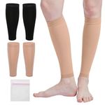 ZOCONE 4 Pcs Calf Compression Sleeve Men, L Size Medical Compression Sleeves for Calves, Black & Flesh Coloured Calf Support Compression Sleeves, Running Calf Compression Sleeve with Storage Bag