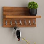 GLOBALFURNITUREHUB Sheesham Wood Key Stand for Wall | Wooden Key Holder for Home | Key Hanger | Home Decorative Keychain Holder with 7 Hooks | Natural Finish