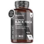 Black Maca Root Capsules 5550mg (High Strength) – 180 Vegan Black Maca & Yellow Maca Capsules (6 Months Supply) - with L-Arginine, Panax Ginseng, Pepper - Zinc for Testosterone Levels & Metabolism