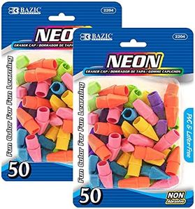 BAZIC Eraser Top, Latex Free Pencil Tops Erasers (50/Pack), Neon Color Arrowhead Caps Erasers for Kids Student Art Drawing School Supplies, 2-Packs