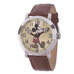 Disney Mickey Mouse Adult Vintage Articulating Hands Analog Quartz Watch, Silver/Gold/Brown