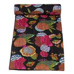 Marubhumi Indian Handmade Stitched Pure Cotton Fruit Print Kantha Quilt, Reversible Kantha Quilt (Black, Twin (60"x 90"))