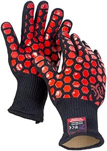 JH H01301 Heat Resistant Oven Gloves:EN407 Certified Withstand 932 °F, Double Layers Silicone Coating, BBQ Gloves & Oven Mitts For Cooking, Kitchen, Baking, Fireplace, Grilling, 1 Pair, Standard Cuff