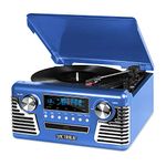 Victrola 50's Retro 3-Speed Bluetooth Turntable with Stereo, CD Player and Speakers, Blue