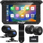 FancyTiger Portable Wireless Apple Carplay & Android Auto Screen for Motorcycle, Motorcycle Camera/Motorcycle Dash Cam, TPMS, 5 Inch Motorcycle GPS Navigation Touch Screen, G-Sensor, 128GB TF Card