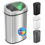 iTouchless SensorCan 13 Gallon Kitchen Trash Can with Odor Filter, Stainless Steel Oval Automatic Trashcan for Home Office Bedroom Living Room Garage Large Capacity Slim Space-Saving Bin