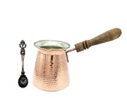 Leo Design Turkish Coffee Pot 5 Sizes, Coffee Maker Greek Arabic Coffee Stovetop Thick 3mm Solid Hammered Handmade Engraved Copper Cezve Ibrik Briki with Wooden Handle for 2-8 People (6 Cup / 500 ml)