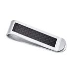 Personalized Two Tone Black Weave Design Slim Strong Carbon Fiber Men Money Clip Card Holder Gift Father Silver Tone Stainless Steel Customizable