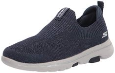 Skechers Womens Go Walk 5-Starlit Walking Shoes Vegan Sparkle Effect Colid Colored Knit with Woven-in Metallic Detail Navy - 5 UK (124214)