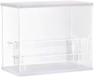 MECCANIXITY Clear Acrylic Display Case with LED Light 2 Tier Dustproof Showcase Assemble Cube Display Boxes Stand for Collectibles, Action Figures (12.6x7.09x10.43) White