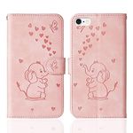 Tiyoo Phone case for iphone 6/6s Embossed Love Heart Elephant Butterfly Pattern Folding Stand PU Leather Wallet Flip Cover Protective Case with Card Slots, Magnetic Closure (Pink)