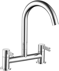 Peppermint Kitchen Mixer Taps 2 Hole Bridge Mixer Tap Kitchen Sink Chrome Dual Lever 180MM Taps Mixers Two Hole Deck Mounted Traditional Brass Faucet 360 Swivel Spout