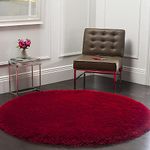 Carpetify Premium Round Shaggy Carpet Plain Fur Rugs Under Chair 4x4 Feet Microfiber & Polyster Modern Interior Floor Mat Red