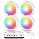 PRINCEWAY Rechargeable LED Under Cabinet Lights, 4 Pack Dimmable Puck Lights with Remote Control, 13 Colors RGBW Lighting, Magnetic Wireless Stick On Under Counter Lights for Kitchen Bedroom