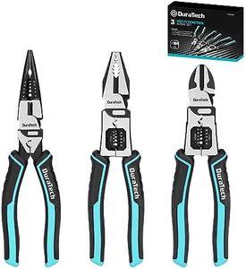 DURATECH 3PCS Pliers Set, Large 6 in 1 Multifunctional Wire Stripper Crimper Cutter, 8.5" Long Nose Pliers, 8.5" Linesman Pliers, 8" Diagonal Side Cutting Pliers