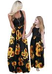 YMING Mom and Me Round Neck Floral Dress Beach Dress Sleeveless Summer Dress Sun Flowers 8-9 Years