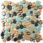 Blujellyfish Pebble Porcelain Tile Fambe Turquoise Green Beige Shower Floor Pool Alley Tiles Mosaic TSTGPT005 (5 Square Feet)