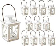 Kate Aspen Decorative Lanterns - Set of 12 - Luminous Distressed Metal Lantern Candle Holders for Wedding, Home Decor and Party - 4.5" H (6.5" H with Handle) – White