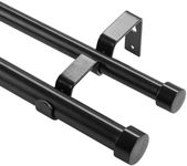 VEVOR Double Rod Curtain Rods, 72-144 inches(6-12ft) Adjustable Length, Black Double Curtain Rods with Cap Finials, 1" and 3/4" Diameter, Double Window Drapery Rod for Sheer and Blackout Curtains