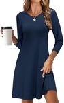 MOLERANI Women's Casual Plain Long Sleeve Simple T-Shirt Loose Dress (M, Navy Blue)