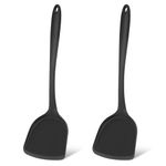 Silicone Wok Spatula,Silicone Spatula Cooking Utensils Set for Non-Stick Pans, High Heat-Resistant Premium Non-Stick Rubber Spatula Baking Spatula (2PCS Black)