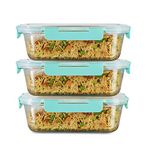 Allo Foodsafe Glass Containers With Lids With Break Free Lock,Microwave Safe Containers,High Borosilicate Meal Prep Glass Food Storage Containers For Kitchen,Set Of 3,1520Ml,Rectangle - Transparent