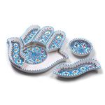 Kamsah Serving Platter, Tray, Dish Set for Entertaining — Hand-Painted Ceramic Hamsa Hand Appetizer Serving Dishes, Plate for Celebrations, Parties and Events for Food, Dip (Large, Bohemian Turquoise)